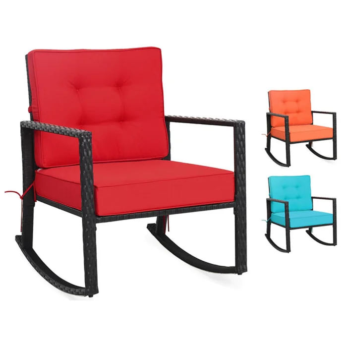 Outdoor Cushioned Rattan Rocking Chair