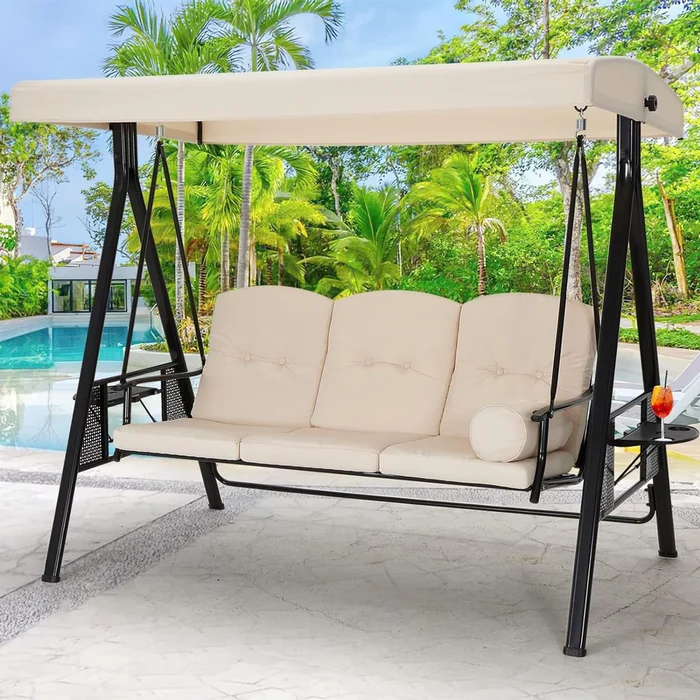 Outdoor Patio Swing Chair with Adjustable Canopy