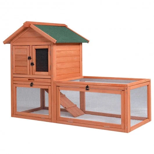 Outdoor Wooden Rabbit Bunny Chicken Coops Cages with Tray
