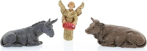 Ox, Donkey, and Glory for Nativity Scene of 1.50 Inch Scale 1:50-Unbreakable Nativity Figures-18th Century Style, Hand-Finished Painting, Official Product, Made in Italy, Sculptor M. Landi