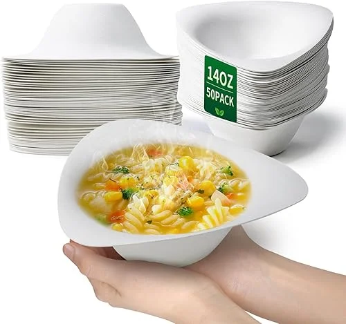 Paper Bowls Heavy Duty 14OZ Triangle Eco-Friendly Disposable Bowl 50Count Bulk Ice Cream Cups for Soup,Hot Food,Salad,Dessert