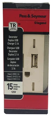Pass & Seymour Usb Charger, 2-outlet, Light Almond, 15-amp