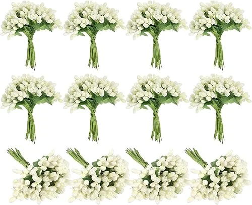 PATIKIL Mini Artificial Pip Berry Picks Bunch, 144Pcs Fruit Flower Stamens for Craft DIY Wreaths Wedding Floral Arrangements Decoration, Cream