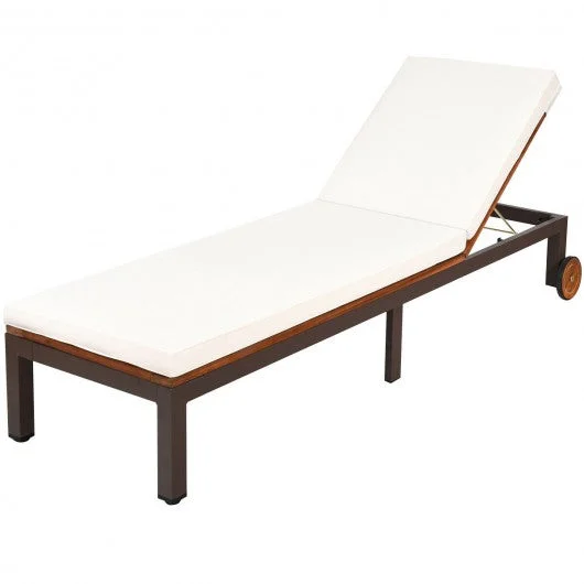 Patio Acacia Wood Lounge Chair Chaise Recliner