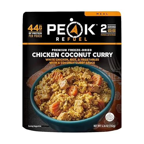 Peak Refuel Chicken Coconut Curry | Freeze Dried Backpacking and Camping Food | Amazing Taste & Quality | High Protein | Real Meat | Quick Prep (2 Serving Pouch)
