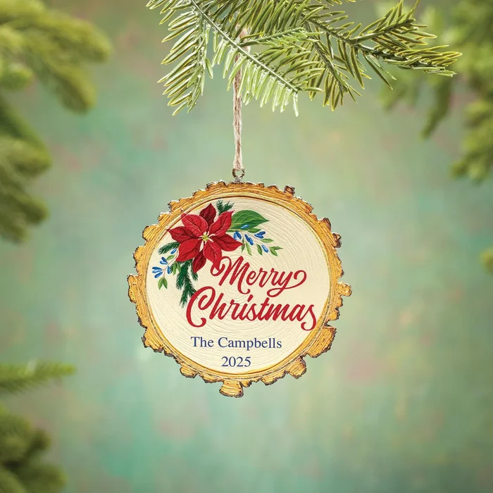 Personalized Merry Christmas Wood Slice Ornament