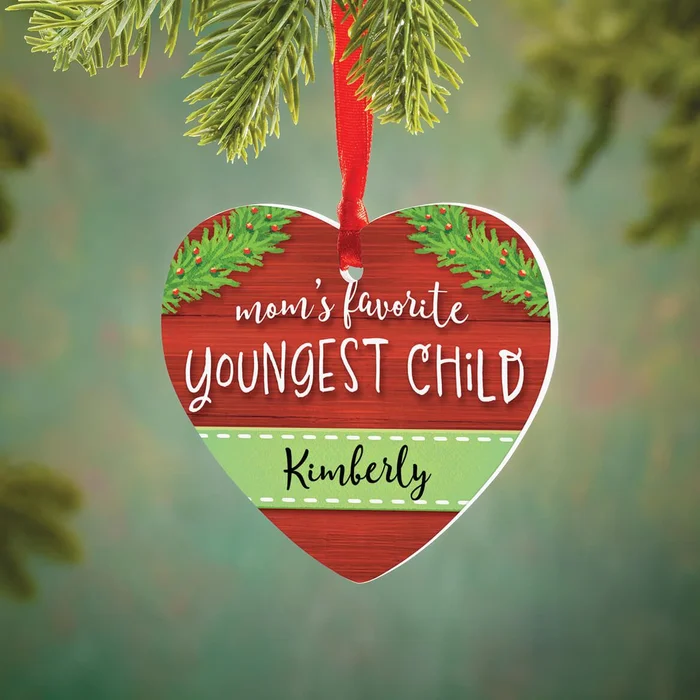 Personalized Mom’s Favorite Youngest Child Heart Ornament