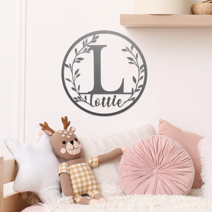 Personalized Vine Monogram Wall Decor Metal Initial Sign