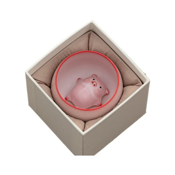 Pig fat jelly lying flat pig Ru kiln tea cup, master cup, ceramic tea cup, meditation cup, gift box set 160ML