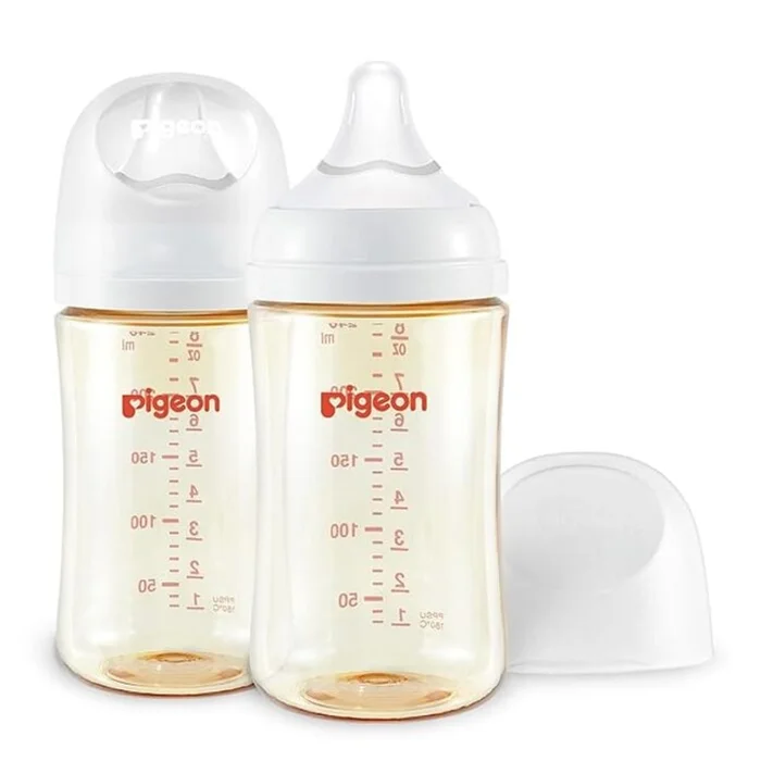 Pigeon PPSU Nursing Baby Bottle Wide Neck | Easy To Clean 8.1 Oz (Pack Of 2) Includes 2Pcs M Nipples (3m+)