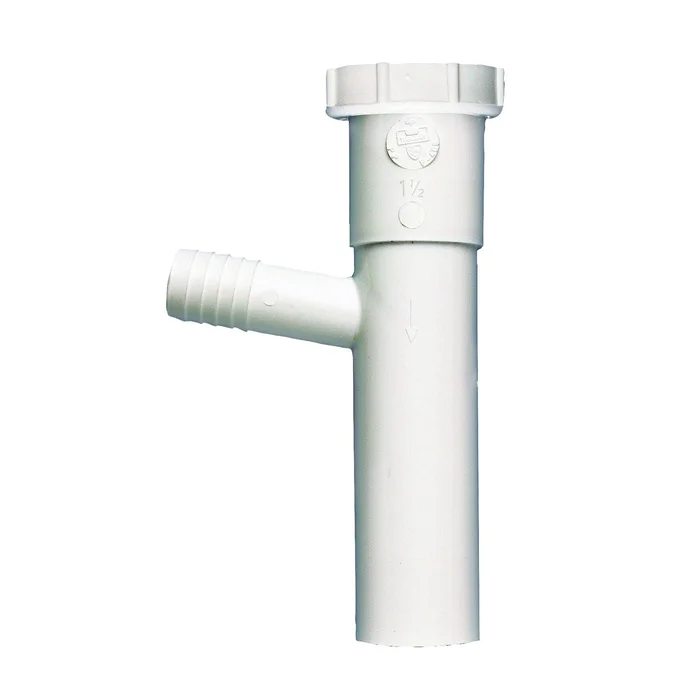 Plumb Pak PP66-14W Dishwasher Tailpiece, 1-1/2 in, 8 in L, Slip-Joint, 3/4 in Branch (5/8 in O.D.) Branch, Plastic