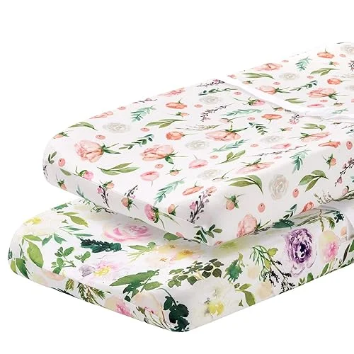 Pobibaby – 2 Pack Premium Changing Pad Cover – Ultra-Soft Cotton Blend, Stylish Floral Pattern, Safe and Snug for Baby (Allure)