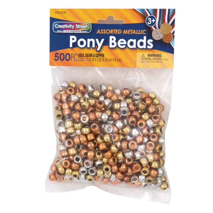Pony Beads – Gold, Silver & Copper (6mmx9mm) 500 pieces