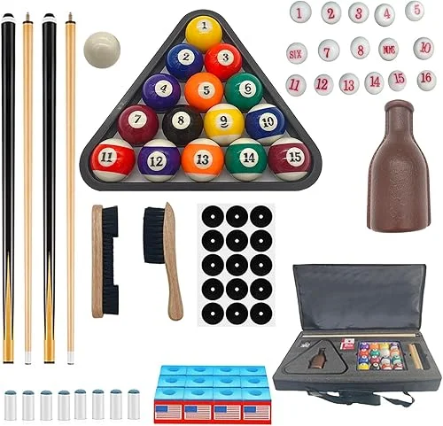 Pool Table Accessories,Pool Balls Billiard Set Including Billiard Pool Balls and Triangle Ball Holder Cue Chalks Pool Cue Tips Pool Sticks Pool Table Brush Spot Position Stickers Billiard Accessories