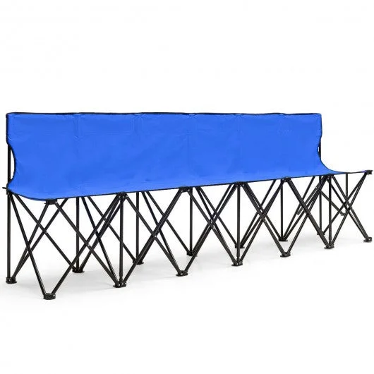 Portable Folding 6 Seats Chair Sideline Sports Bench-Blue