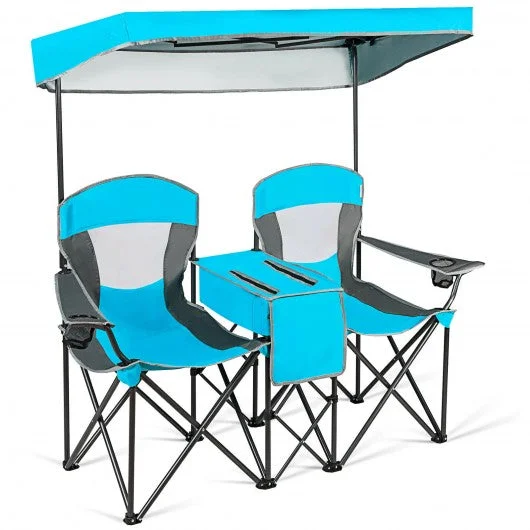 Portable Folding Camping Canopy Chairs w/ Cup Holder-Blue
