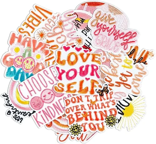 Positive Affirmations Iron On Patches for Women, Cute Embroidered Patch for Girls, 17 Pcs Boho Hippie Style Inspirational Words for Clothes/Hats/Backpacks/Jackets DIY Decoration