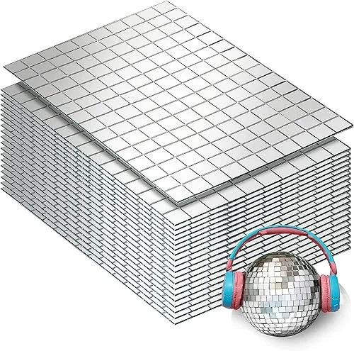PP OPOUNT 3000 PCS Disco Mirror Tiles, 10 x 10 mm Self-Adhesive Glass Mosaic Tiles for DIY Craft Decoration, Mini Disco Ball Tiles for Art Collage, Indoor Outdoor Decoration(Silver)
