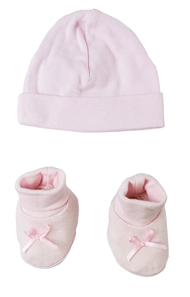 Preemie Baby Cap & Bootie Set – Pink