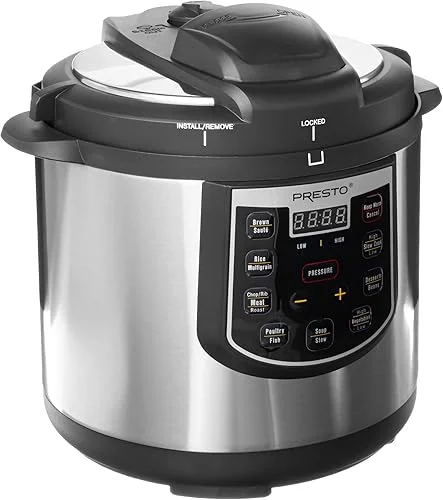 Presto 02141 6-Quart Electric Pressure Cooker, Black, Silver, Stainless steel