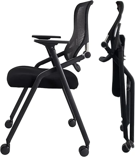 PRO, Stackable & Foldable Conference Room Chairs with 2X Thick Cushion, Lumbar Support, Armrest – Mesh Bouncing Back for Office Meeting, Conference, Training Room Chair 1 Pack