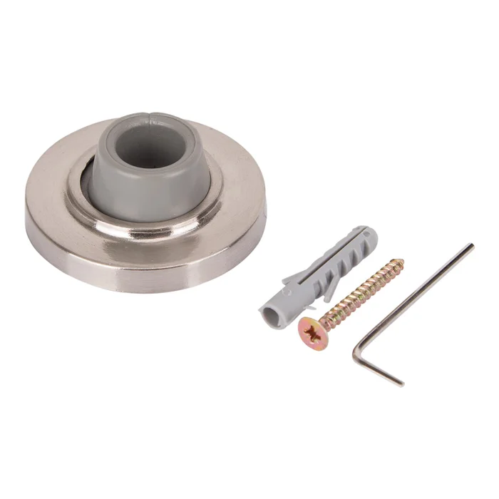 Prosource LR-005-SN-PS Door Stop, 2-1/2 in Dia Base, 2-1/2 in Dia Base x 1 in H Projection, Steel & Rubber