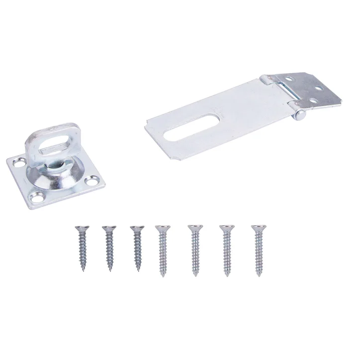 ProSource LR-125-BC3L-PS Safety Hasp, 3-1/2 in L, 3-1/2 in W, Steel, Zinc, 3/8 in Dia Shackle, Swivel Staple