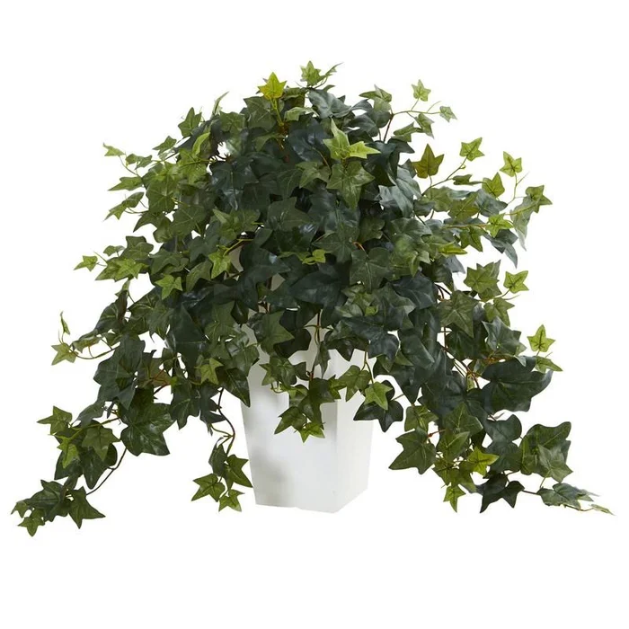 Puff Ivy Artificial Plant in White Tower Vase