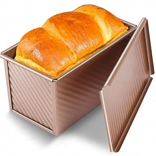 Pullman Loaf Pan with Lid, Premium 1 lb Dough Nonstick Bread Pan with Lid for Homemade Bread, Heavy Duty Carbon Steel Corrugated Sandwich Bread Loaf Pan with Cover for Baking Bread, Bakeware