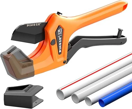 PVC Pipe Cutter – 3 Inch Max Opening, Heavy-Duty Ratchet Pipe Cutter Tool with Stabilizer for PVC, PPR, PE, PEX, Plastic Hoses & Plumbing Pipes with Teflon Coated SK5 Blade