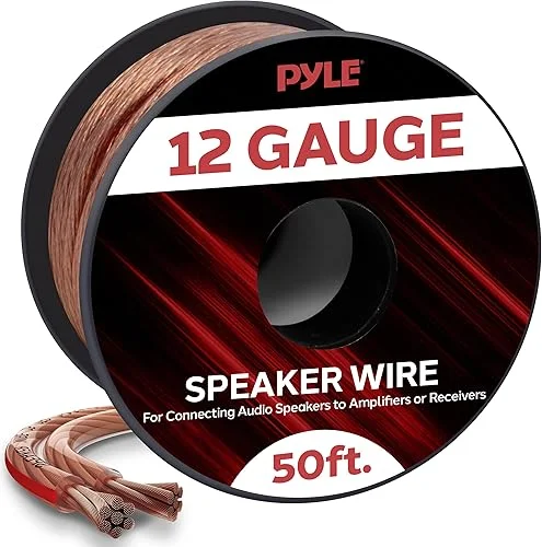 Pyle 50ft 12 Gauge Speaker Wire – Copper Cable in Spool for Connecting Audio Stereo to Amplifier, Surround Sound System, TV Home Theater and Car Stereo – PSC1250