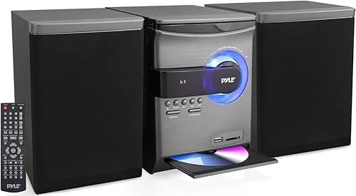 Pyle Home Stereo Shelf System – 30W Wireless BT Streaming with CD Player, FM Radio, USB & SD Card Playback, 2-Way Music Crisp-Sound, Remote Control, Dual Stereo Speakers (Black), PHSKR24