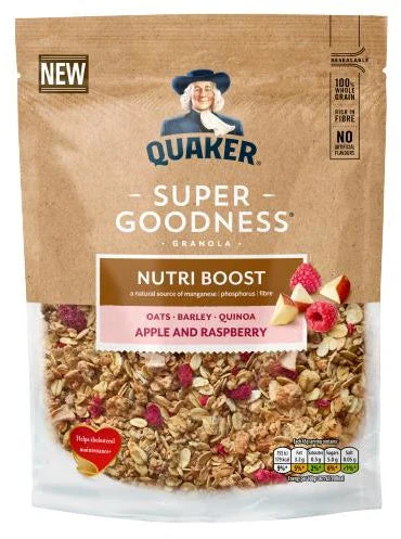Quaker Super Goodness Nutri Boost Apple & Raspberry Granola , 400 gr