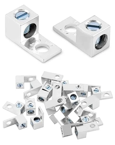 QWORK Aluminum Alloy Mechanical Lugs, 25Pcs Tin-Plated Cable Connectors with 5/16-24 Screw Size for 14 AWG – 2 AWG Conductors