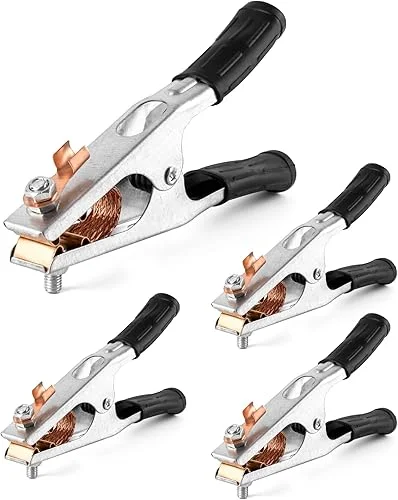 QWORK Copper Welding Ground Clamp, 4 Pack 500AElectroplated Ground Clamp Copper Welding Earth Clip for Manual Welder Copper US Type