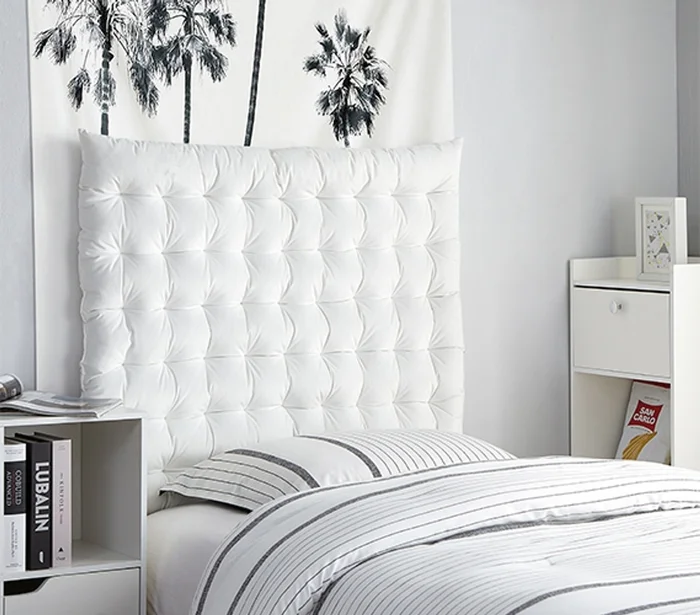 Rainha Cushion Tufted College Headboard – White Velvet