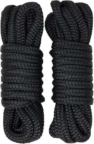 RainierSupplyCo Dock Lines – Boat Rope for Docking with Loop – 50 ft x 3/4 Inch Premium Double Braided Nylon Marine Rope – Mooring Line with 18′ Eyelet – Boat Accessories – Black