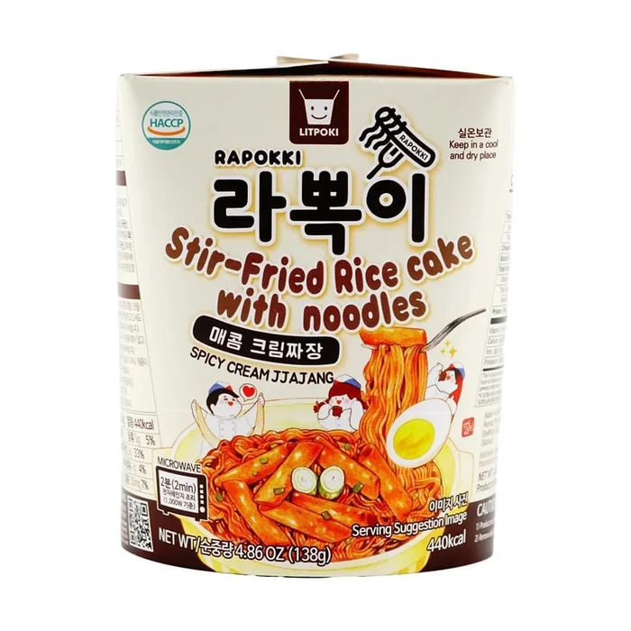 Rapokki Stir-Fried Rice Cake with Noodles Spicy Cream Jjajang Flavor 4.86 oz