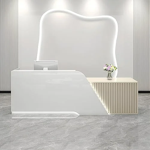Reception Counter Desk, Front Desk Reception Counter with Lockable Drawers & Door Cabinet Salon Reception Desk, Modern Reception Desk for Salon Office Boutique Lobby,A – Left,L 160cm/63in