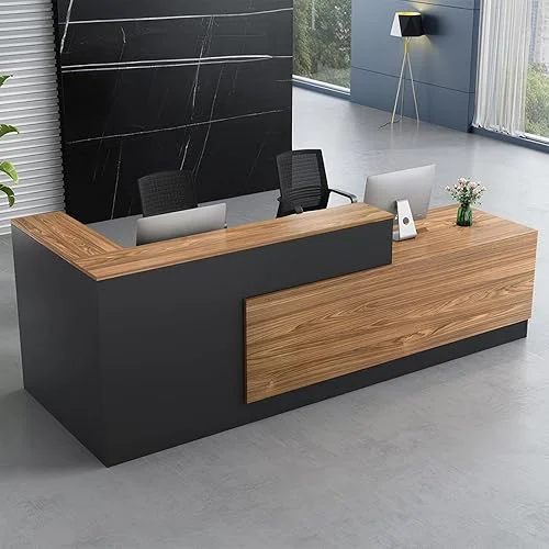 Reception Desk-Reception Desk with Counter- Modern Transaction Counter for Restaurants, Offices, and Retail Spaces – Durable Design, and Easy Assembly (R-Brown/Gray, 78.74inx23.6inx39.4in)