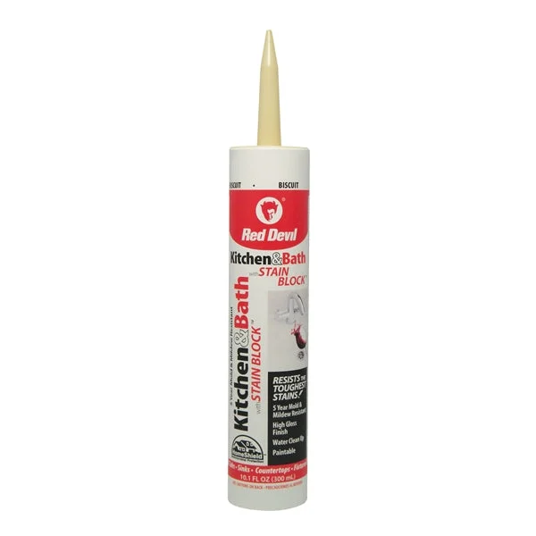 Red Devil Stain Block Sealant, Biscuit, 72 hr Curing, -20 to 180 deg F, 10.1 oz Cartridge