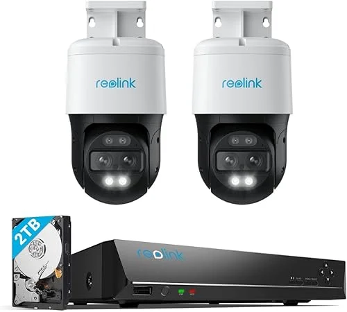 REOLINK 4K PTZ Security Cameras System, IP PoE Outdoor Cameras, 2X Reolink Trackmix PoE with 6X Hybrid Zoom, Auto Tracking, Human/Vehicle/Pet Detection Bundle 1x RLN8-410 NVR with Built-in 2TB HDD