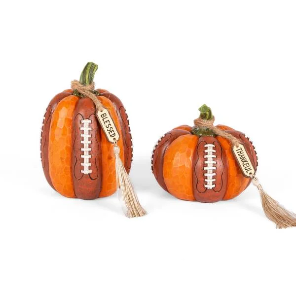 Resin Harvest Football Pumpkins with Tags, Assorted