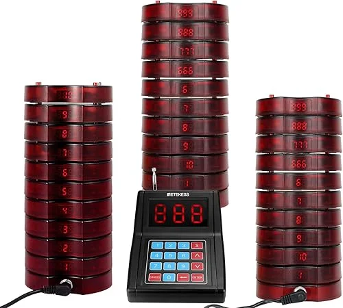 Retekess TD165 Fast Food Pager System, Restaurant Vibrating Pagers, More Beepers, Buzzers with Lanyard Hole, 1 Keypad and 30 Coaster Buzzers for Food Truck, Food Court