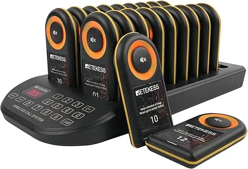 Retekess TD169 Restaurant Pager, Wireless Paging System, IP67 Waterproof, 1640ft in Open Areas, Service Countdown, 20 Restaurant Waiting Buzzers for Food Truck, Church, Hotel, Club