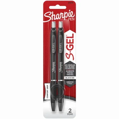 Retractable Gel Ink Pen, Black Ink, Medium Point, 2-pk.