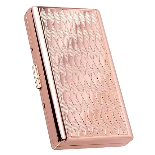Retro Metal Lozenge Space Pattern case,14 Capacity,Metal Plated Rose Gold,Double-Sided,Bank Card case, Cash Box(100mm King Size) (Rose Gold)