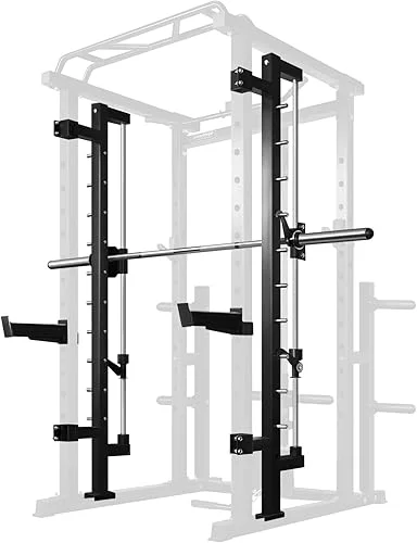 RitFit PPC04 & PPC05 SmithMachine Power Cage with Smith Barbell, Multi-Function Squat Rack with Weight Storage Pegs, Landmine, J Hooks and Other Attachments, Full Body Workout for Home Gym