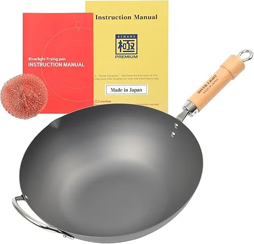 Riverlight KIWAME PREMIUM Wok pan,Wooden Handle,Peking Wok,Beijing Wok (Beijing wok 13.0inches (33cm))