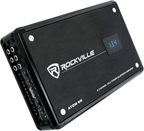 Rockville ATOM 8B 3500W 8-Channel Marine/Boat Amplifier with Bluetooth, Black, IPX6, Class D, Includes Remote, Advanced DSP, Compact Design – Perfect for Boats, Marine Sound Systems